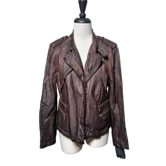 Steve Madden NWT Brown Vegan Leather Moto Jacket Size Large - Picture 1 of 9